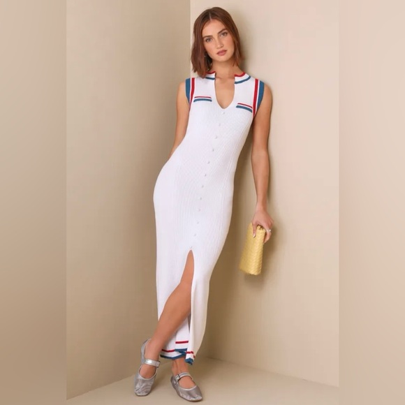 NWT | Lulus | X-Small | White with red and blue accents | Midi-Maxi dress - Picture 1 of 4